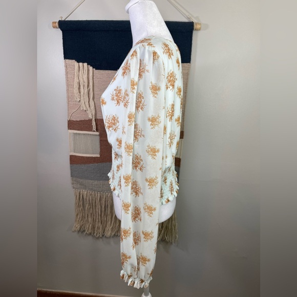 Artizia Wilfred Blue Floral Wrap Wistful Cropped Balloon Long Sleeves Blouse XL - Picture 2 of 6